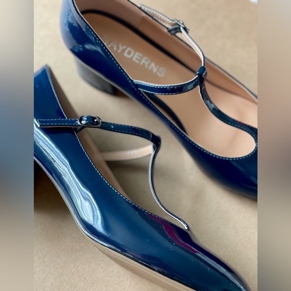 Navy Patent Mary Jane T-strap Low Heels - Picture 2 of 11